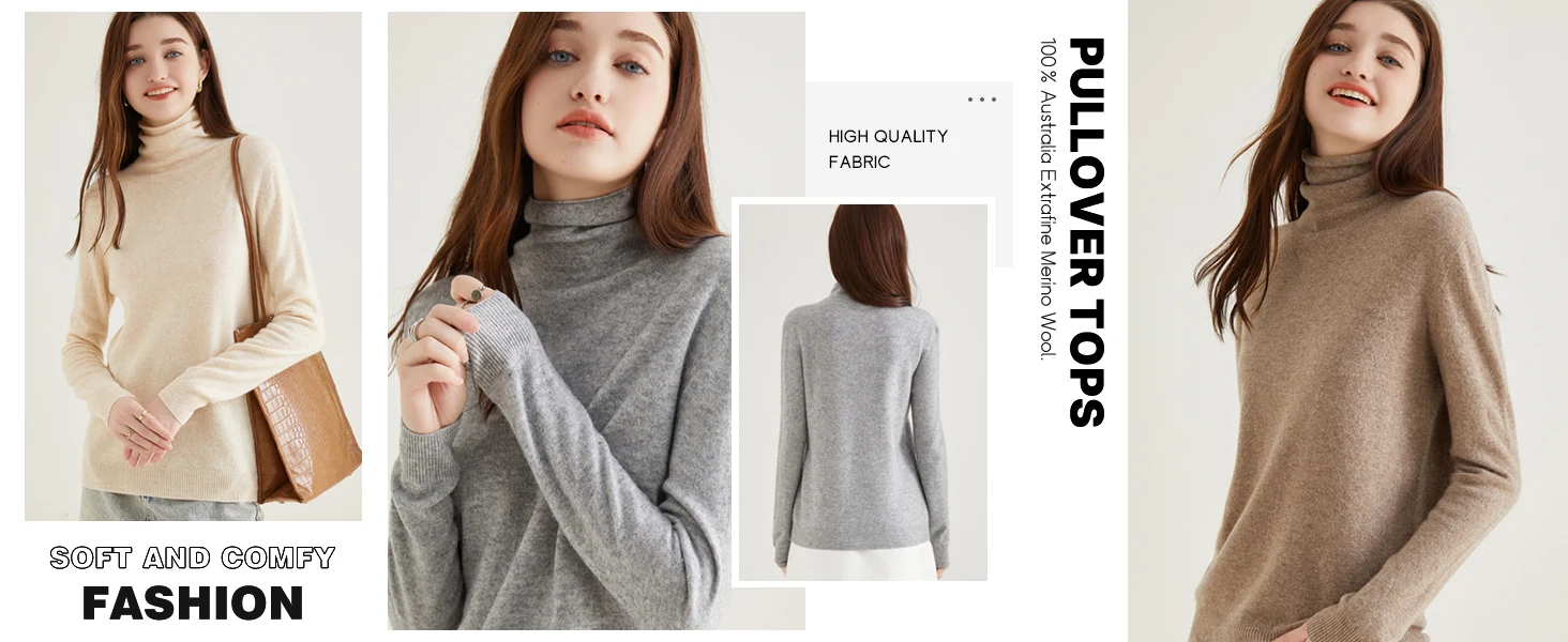 Turtleneck Sweater Woman Knitwears Tops 100% Merino Wool Long Sleeve Top Fashion Women Sweaters Vintage Knit Pullovers Clothing