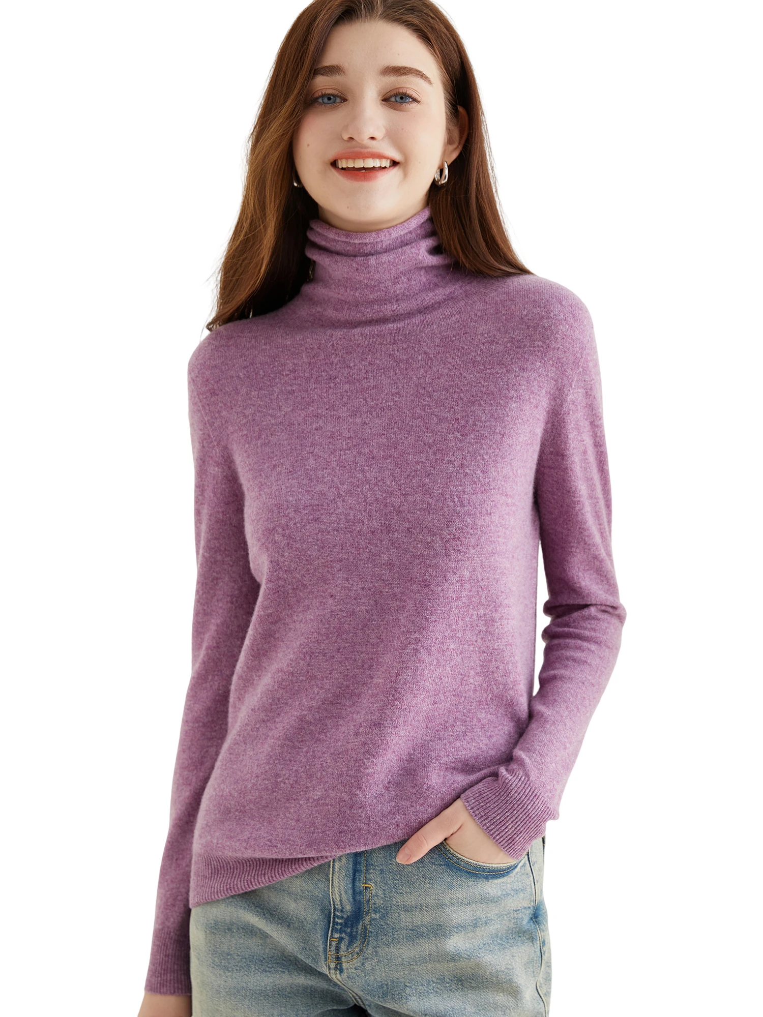 Turtleneck Sweater Woman Knitwears Tops 100% Merino Wool Long Sleeve Top Fashion Women Sweaters Vintage Knit Pullovers Clothing