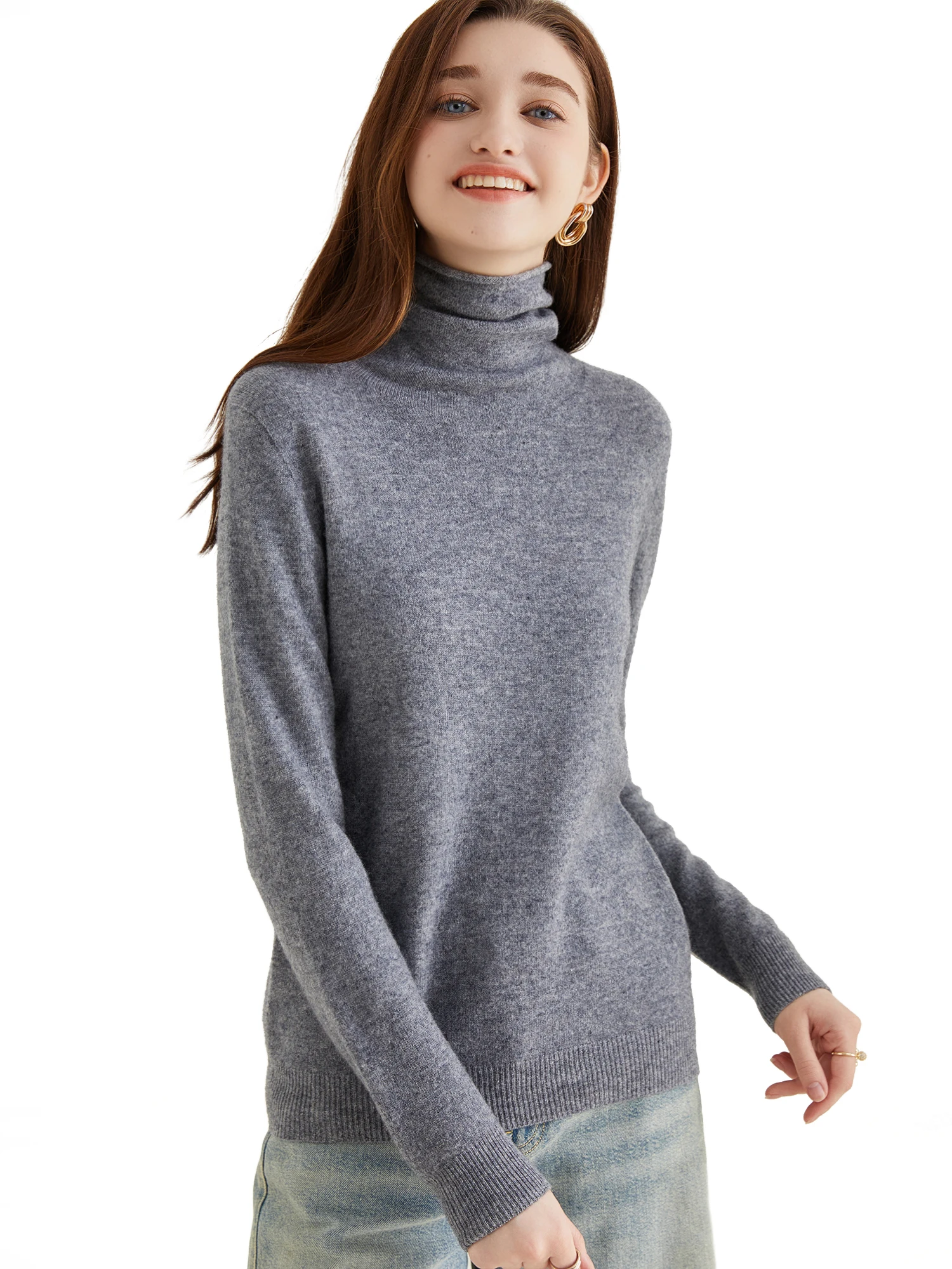 Turtleneck Sweater Woman Knitwears Tops 100% Merino Wool Long Sleeve Top Fashion Women Sweaters Vintage Knit Pullovers Clothing