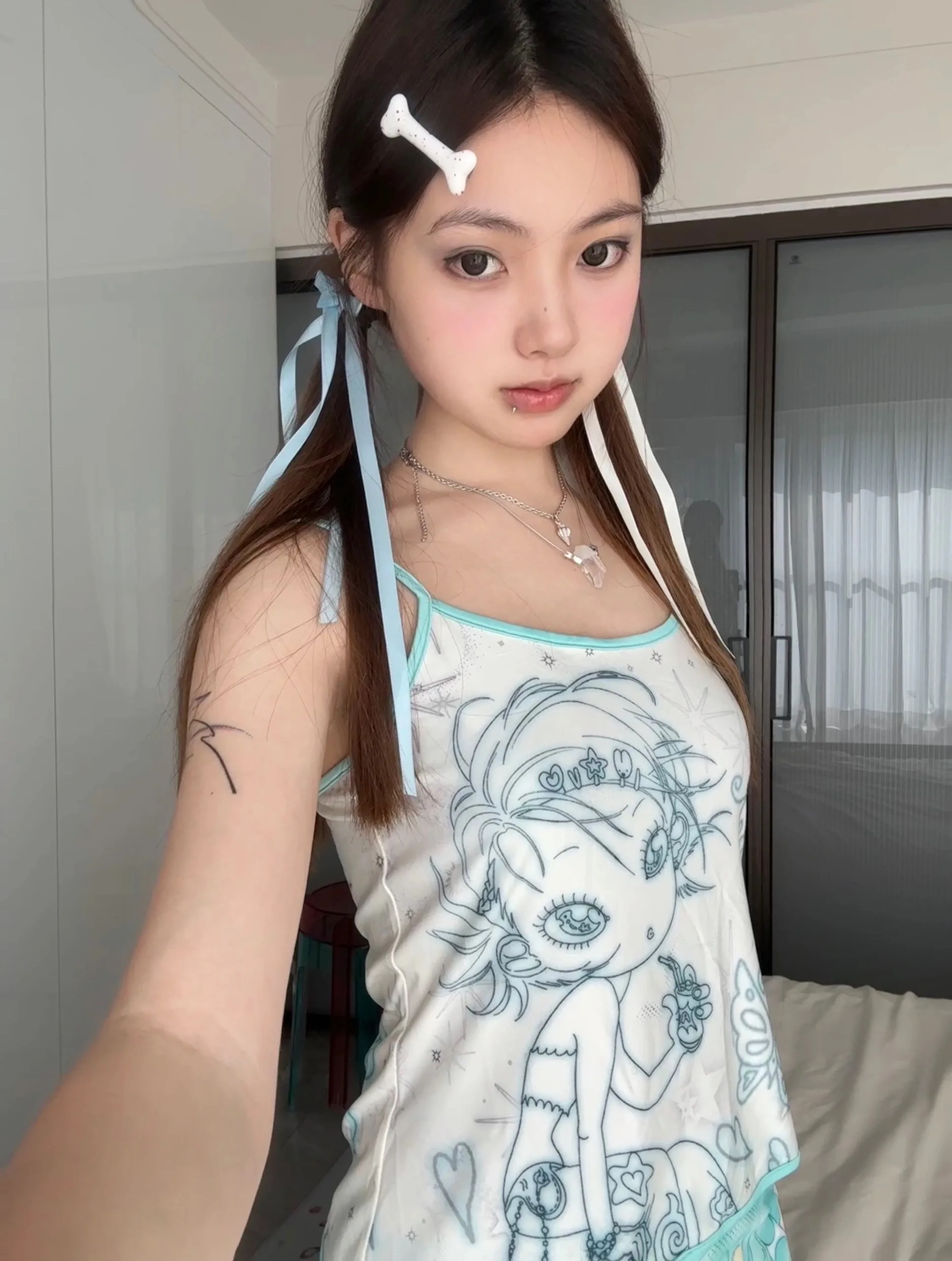 Karrram Y2k Aesthetics Cami Top Fairycore Anime Print Camisole 2000s Kawaii Crop Top Japanese Harajuku Tank Tops Grunge E-girls