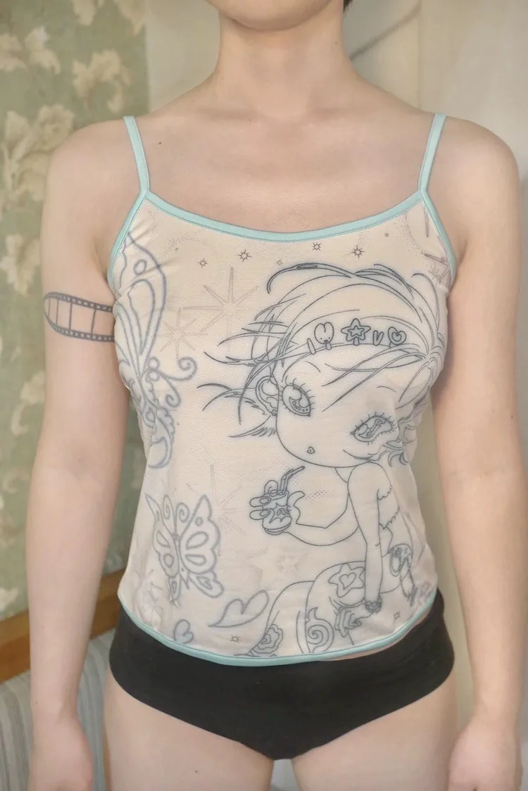 Karrram Y2k Aesthetics Cami Top Fairycore Anime Print Camisole 2000s Kawaii Crop Top Japanese Harajuku Tank Tops Grunge E-girls