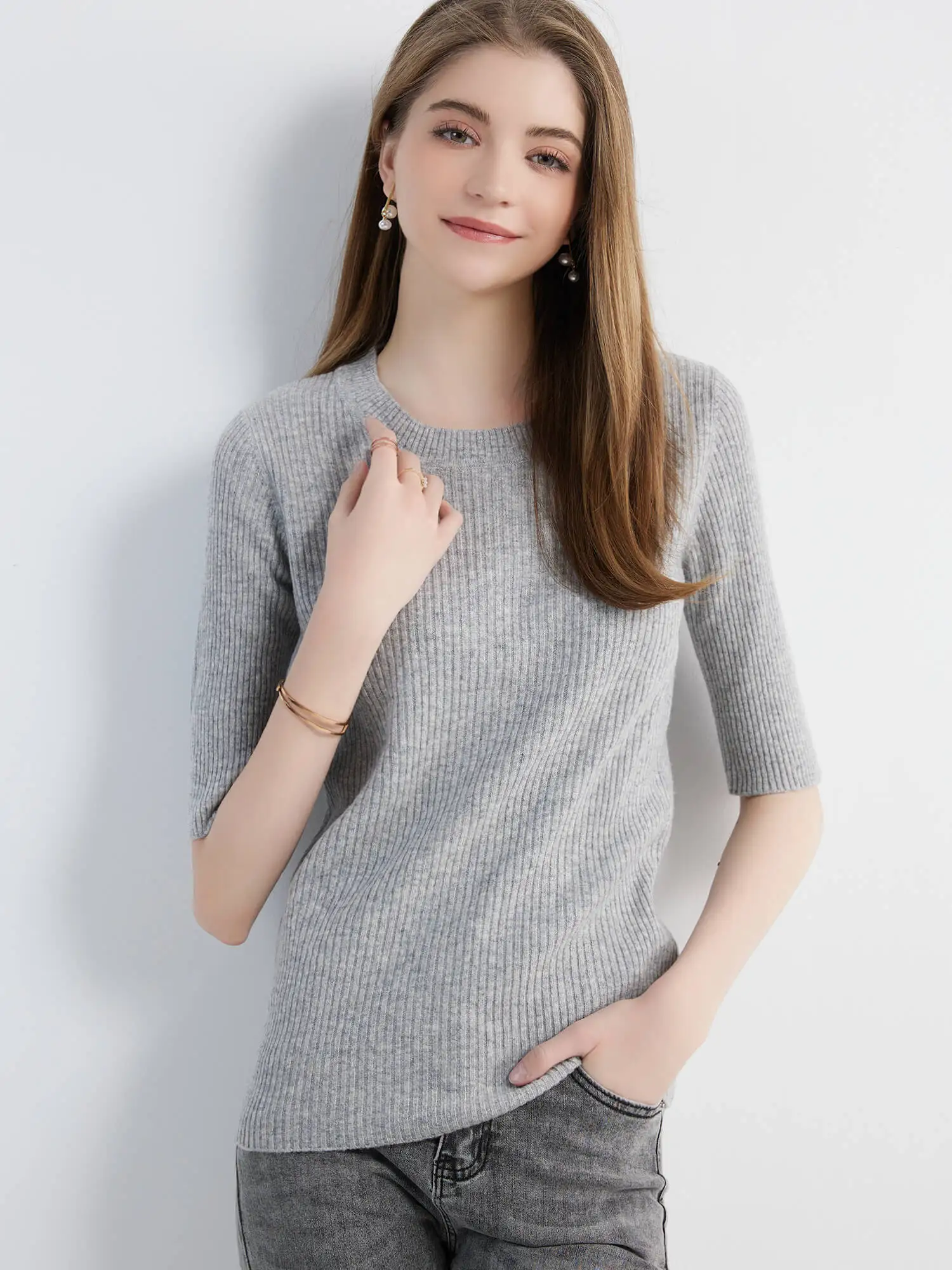 Women's Sweater Knitwears Tops 100% Pure Wool O-neck Short Sleeve Sweaters Pullover Jumper Knit Women Clothes Korean Fashion y2k