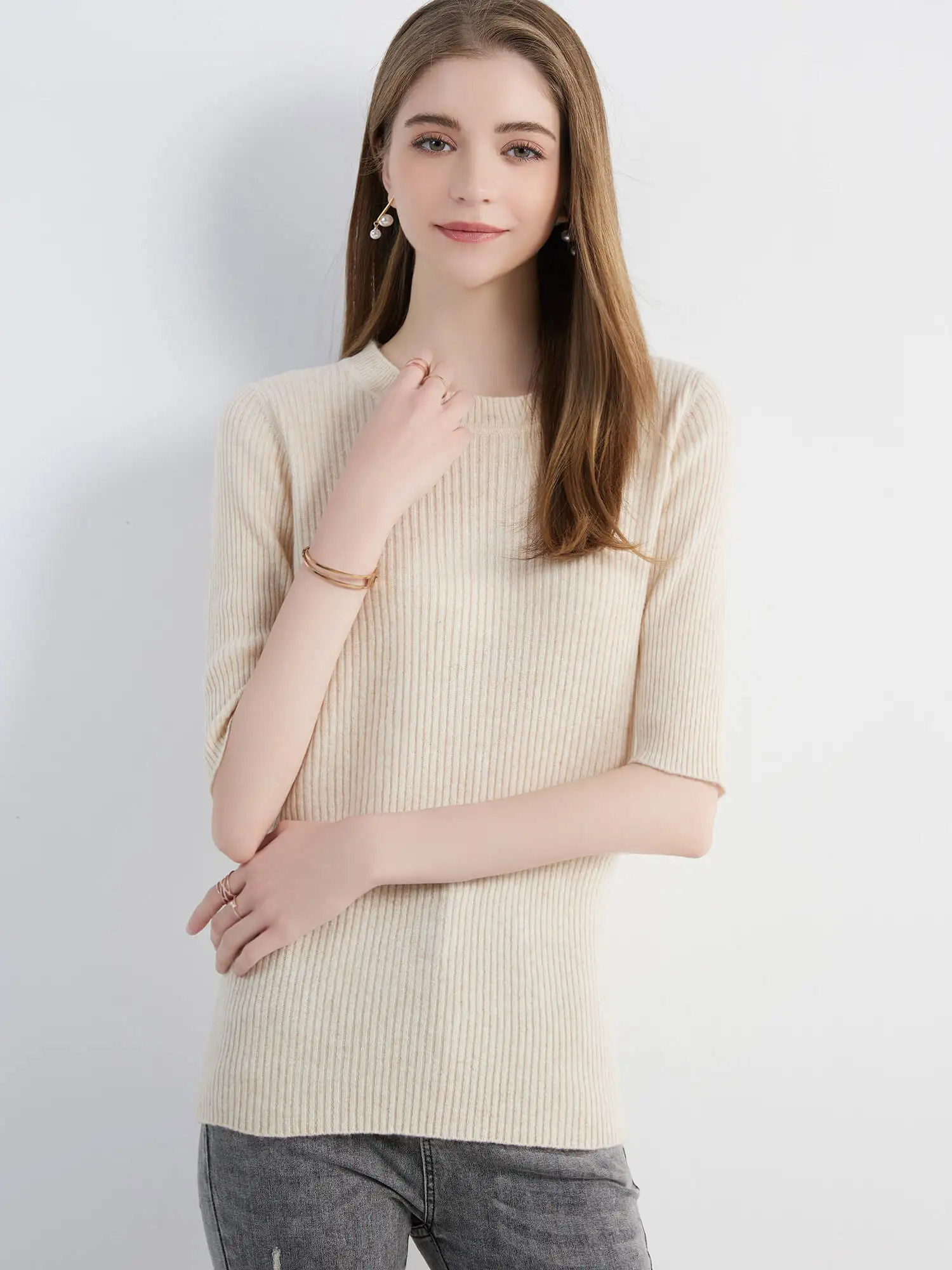 Women's Sweater Knitwears Tops 100% Pure Wool O-neck Short Sleeve Sweaters Pullover Jumper Knit Women Clothes Korean Fashion y2k