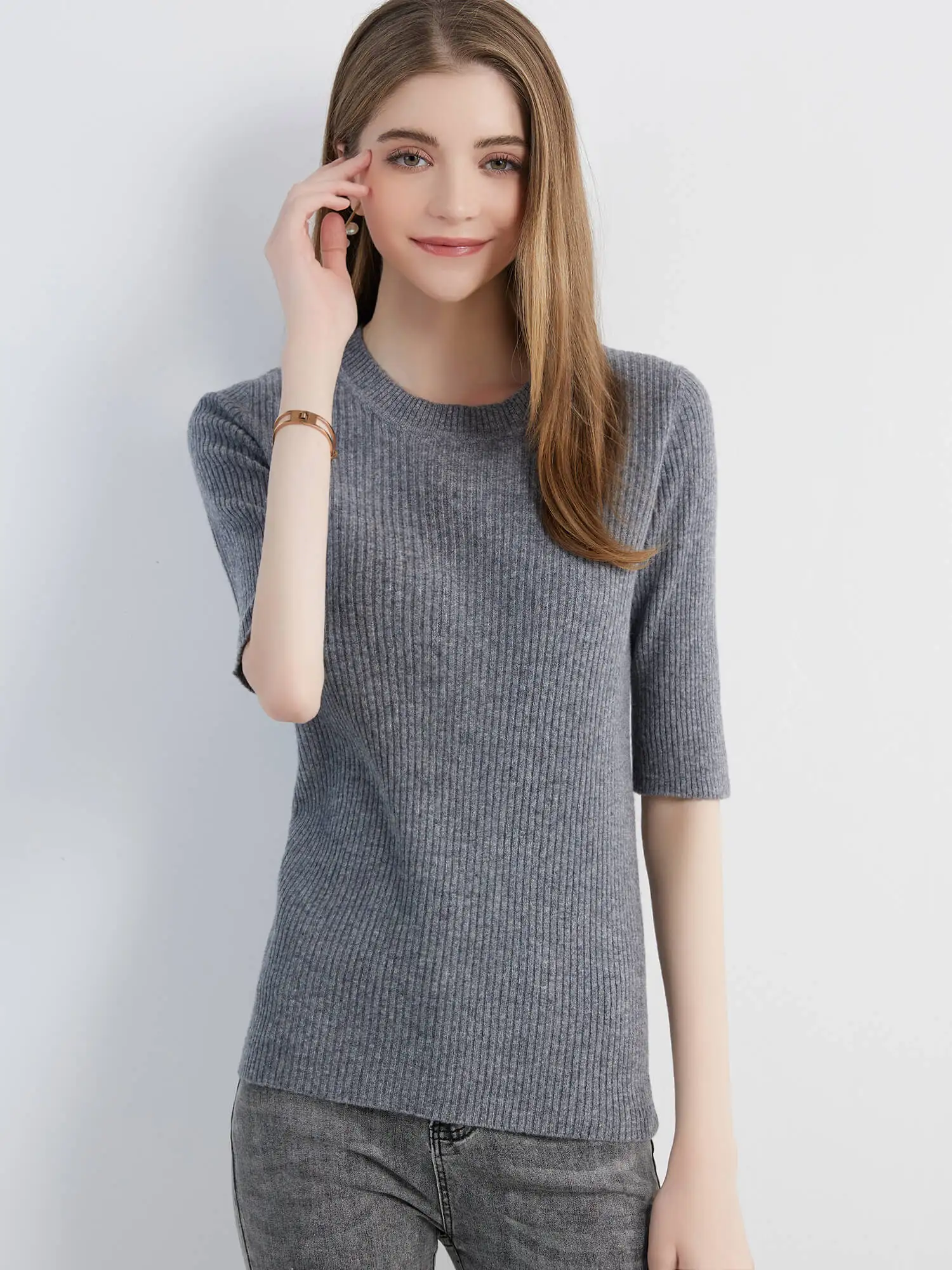 Women's Sweater Knitwears Tops 100% Pure Wool O-neck Short Sleeve Sweaters Pullover Jumper Knit Women Clothes Korean Fashion y2k