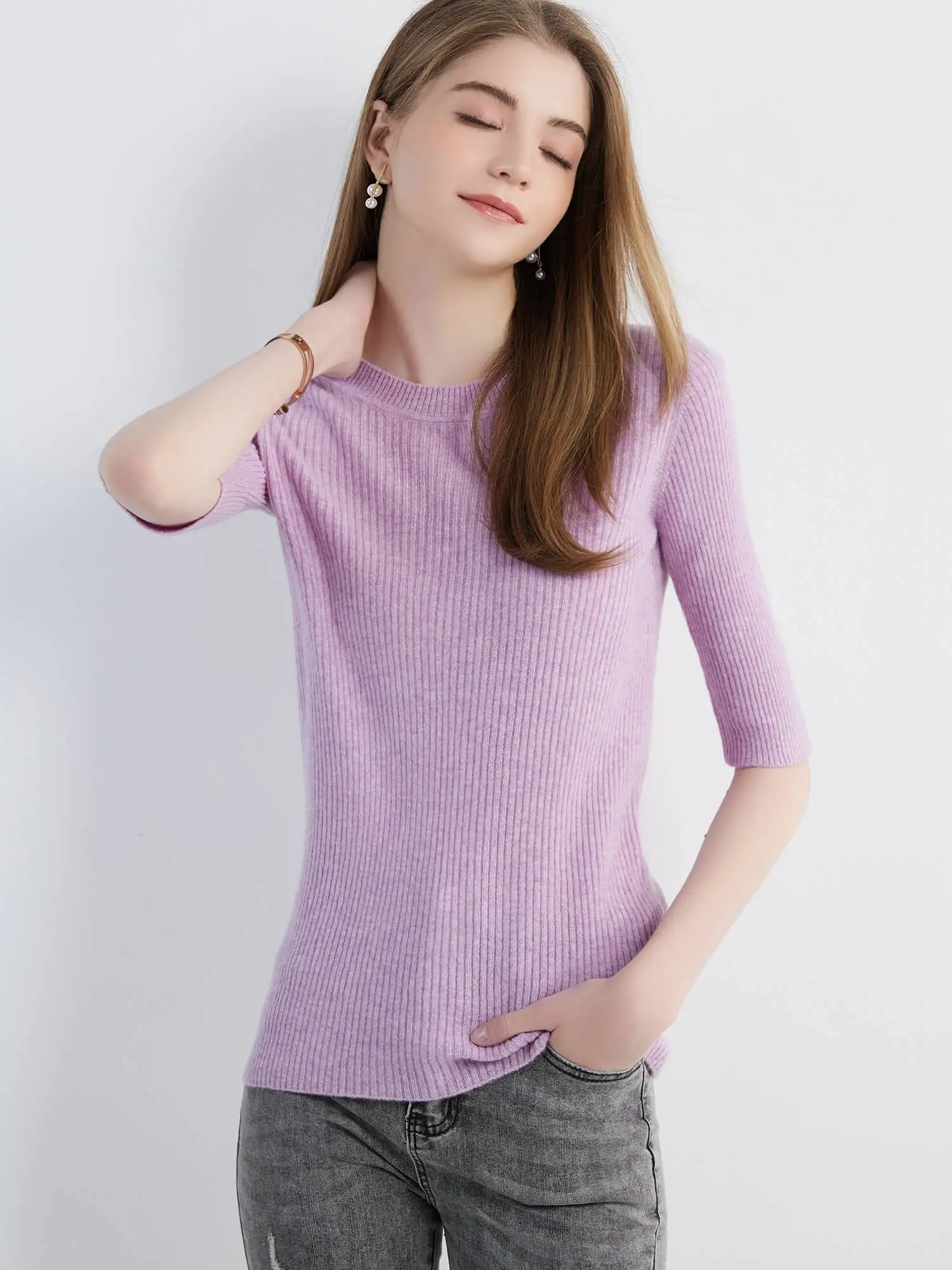 Women's Sweater Knitwears Tops 100% Pure Wool O-neck Short Sleeve Sweaters Pullover Jumper Knit Women Clothes Korean Fashion y2k
