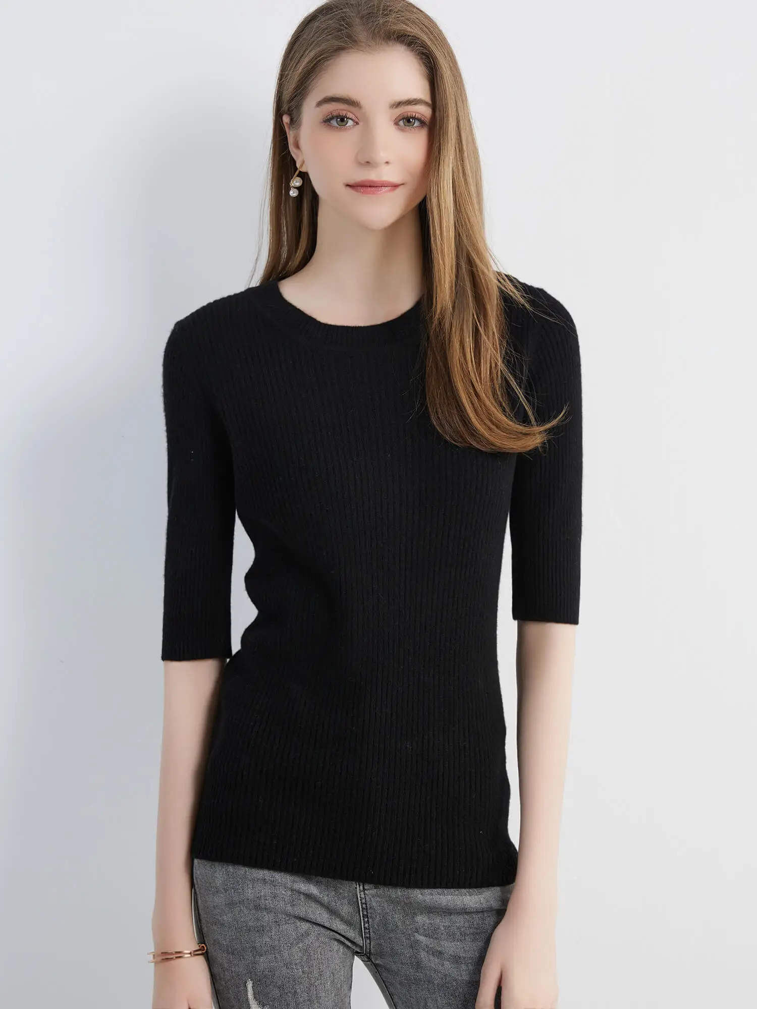 Women's Sweater Knitwears Tops 100% Pure Wool O-neck Short Sleeve Sweaters Pullover Jumper Knit Women Clothes Korean Fashion y2k