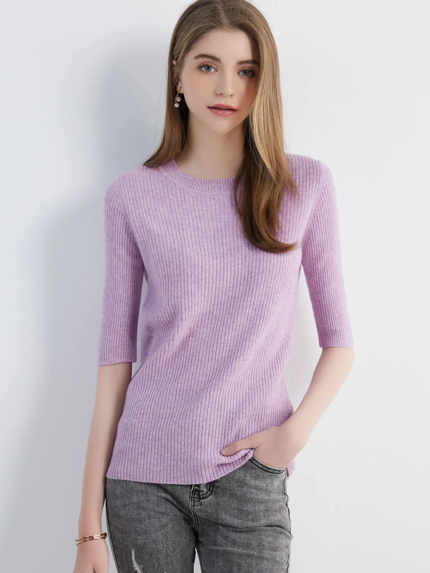 Women's Sweater Knitwears Tops 100% Pure Wool O-neck Short Sleeve Sweaters Pullover Jumper Knit Women Clothes Korean Fashion y2k