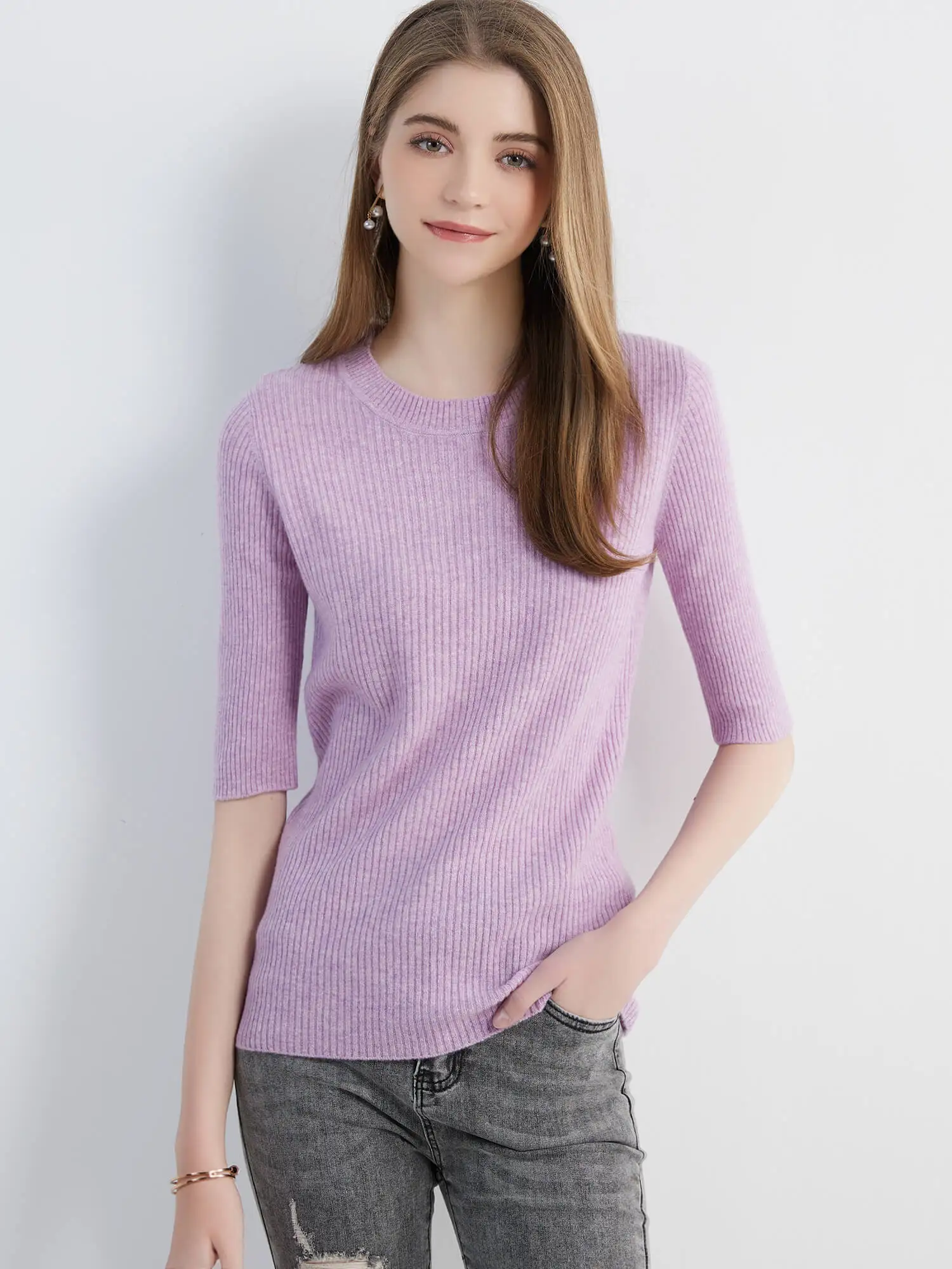 Women's Sweater Knitwears Tops 100% Pure Wool O-neck Short Sleeve Sweaters Pullover Jumper Knit Women Clothes Korean Fashion y2k