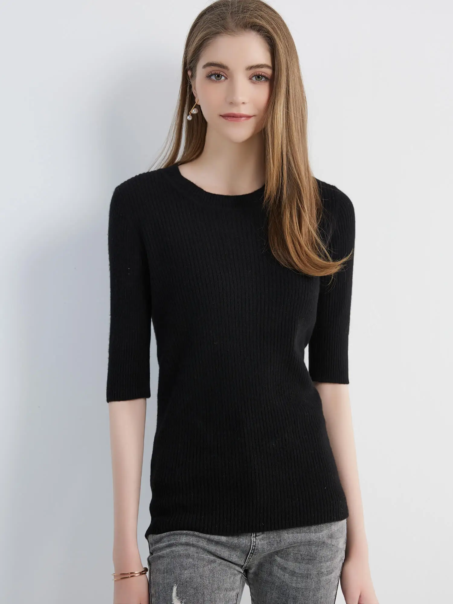 Women's Sweater Knitwears Tops 100% Pure Wool O-neck Short Sleeve Sweaters Pullover Jumper Knit Women Clothes Korean Fashion y2k