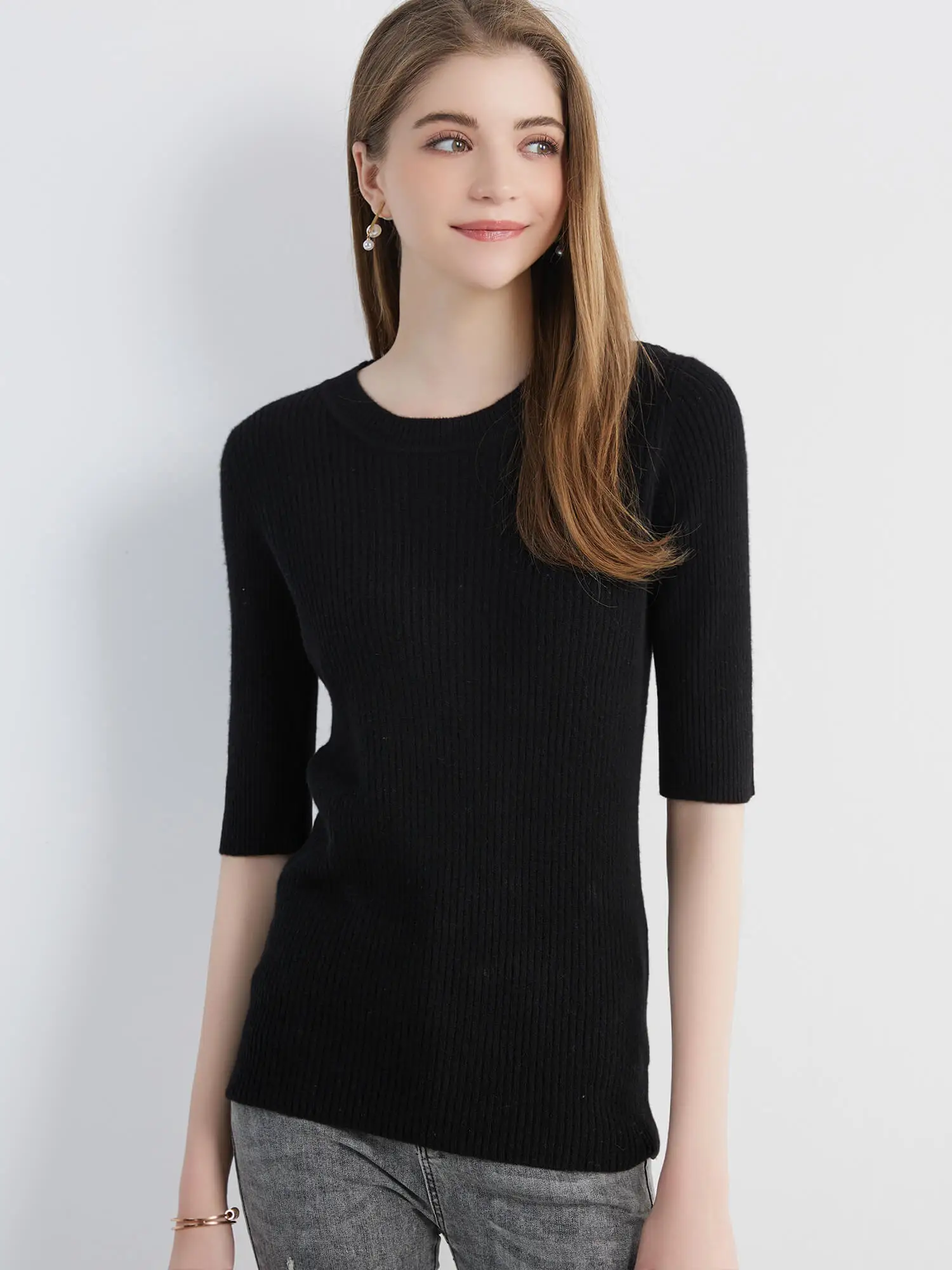 Women's Sweater Knitwears Tops 100% Pure Wool O-neck Short Sleeve Sweaters Pullover Jumper Knit Women Clothes Korean Fashion y2k