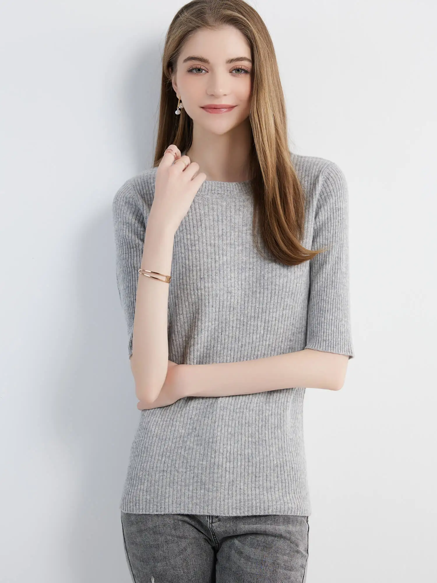 Women's Sweater Knitwears Tops 100% Pure Wool O-neck Short Sleeve Sweaters Pullover Jumper Knit Women Clothes Korean Fashion y2k
