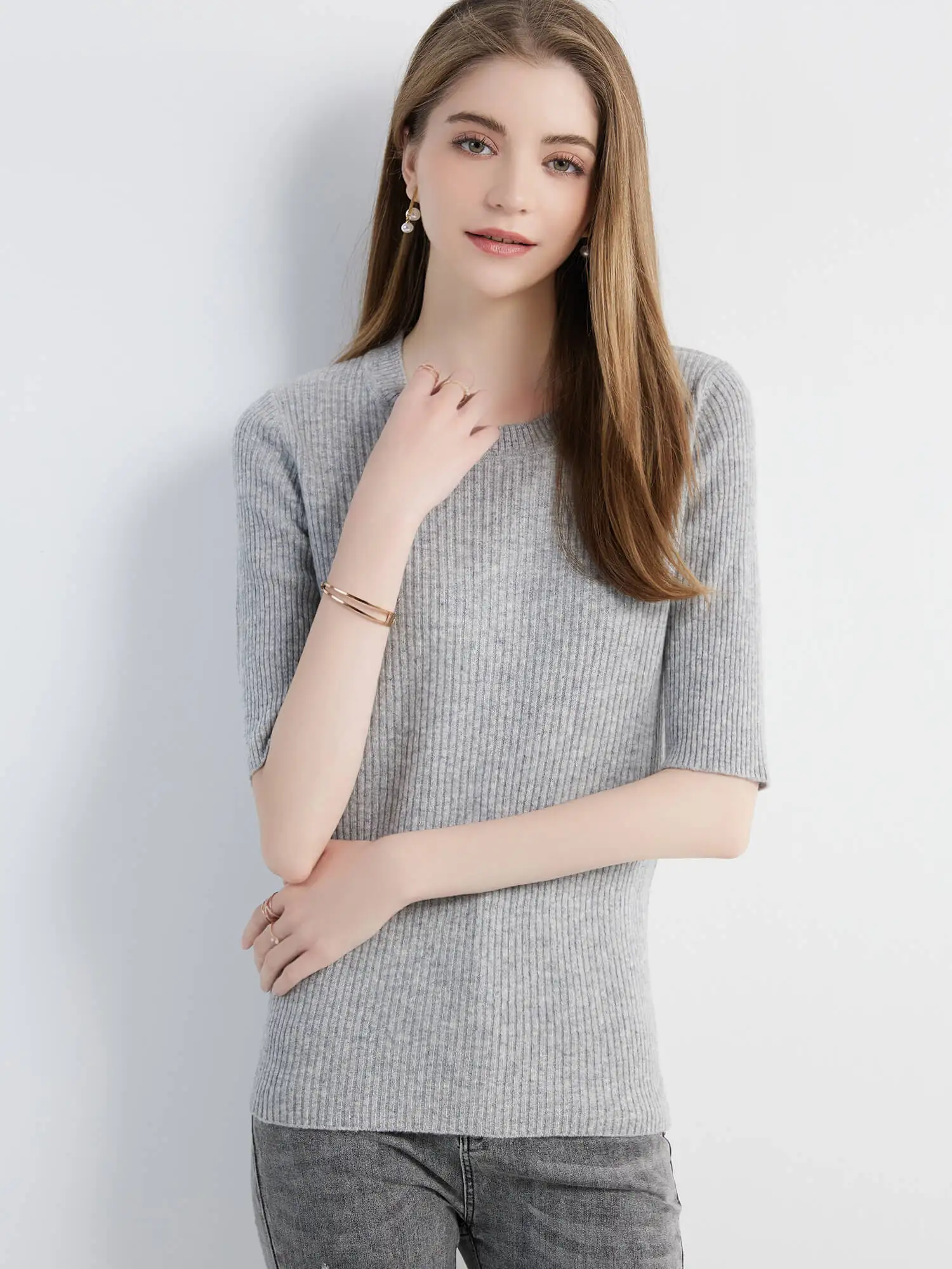 Women's Sweater Knitwears Tops 100% Pure Wool O-neck Short Sleeve Sweaters Pullover Jumper Knit Women Clothes Korean Fashion y2k