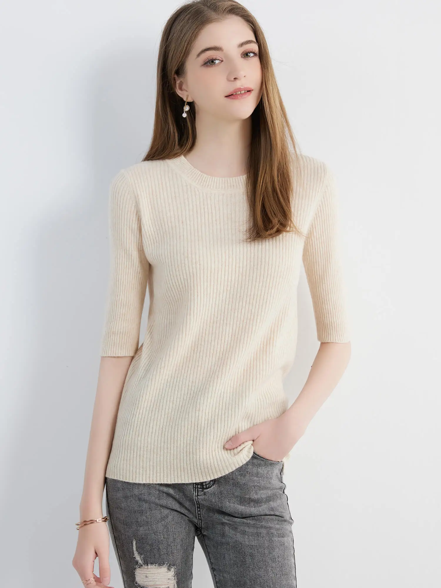 Women's Sweater Knitwears Tops 100% Pure Wool O-neck Short Sleeve Sweaters Pullover Jumper Knit Women Clothes Korean Fashion y2k