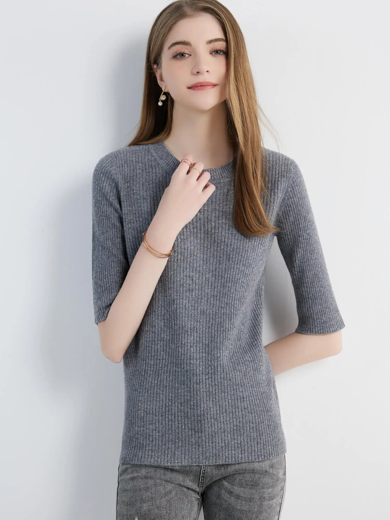 Women's Sweater Knitwears Tops 100% Pure Wool O-neck Short Sleeve Sweaters Pullover Jumper Knit Women Clothes Korean Fashion y2k