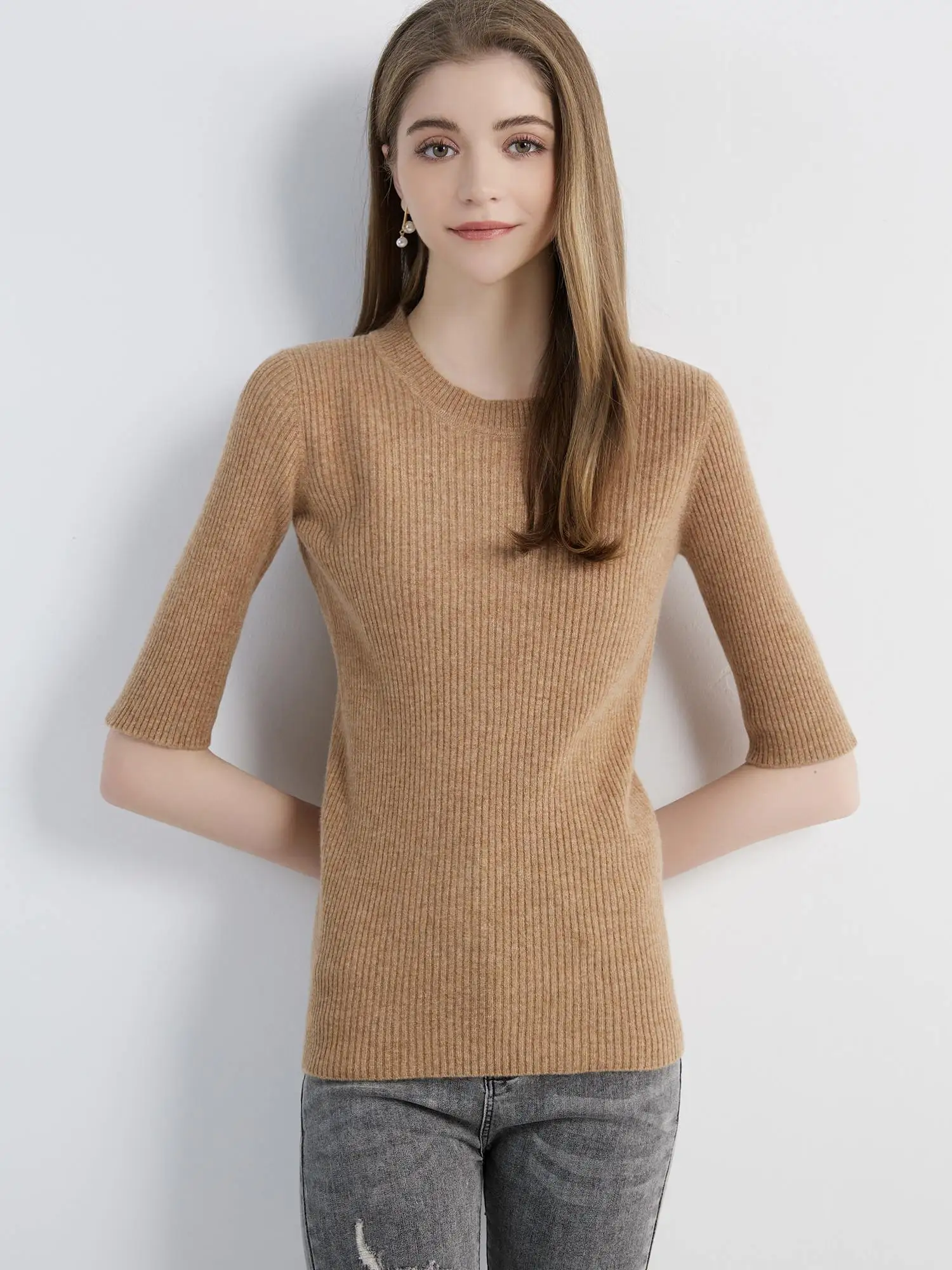 Women's Sweater Knitwears Tops 100% Pure Wool O-neck Short Sleeve Sweaters Pullover Jumper Knit Women Clothes Korean Fashion y2k