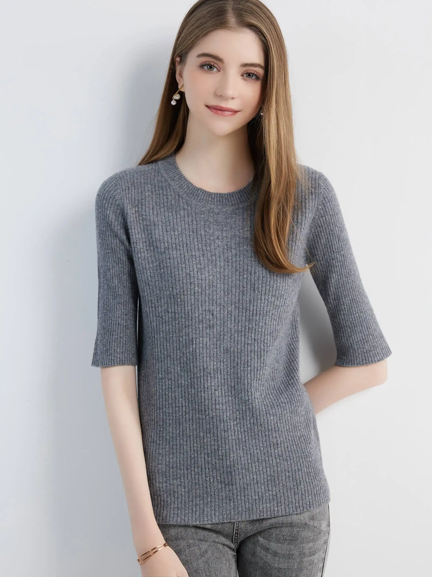Women's Sweater Knitwears Tops 100% Pure Wool O-neck Short Sleeve Sweaters Pullover Jumper Knit Women Clothes Korean Fashion y2k