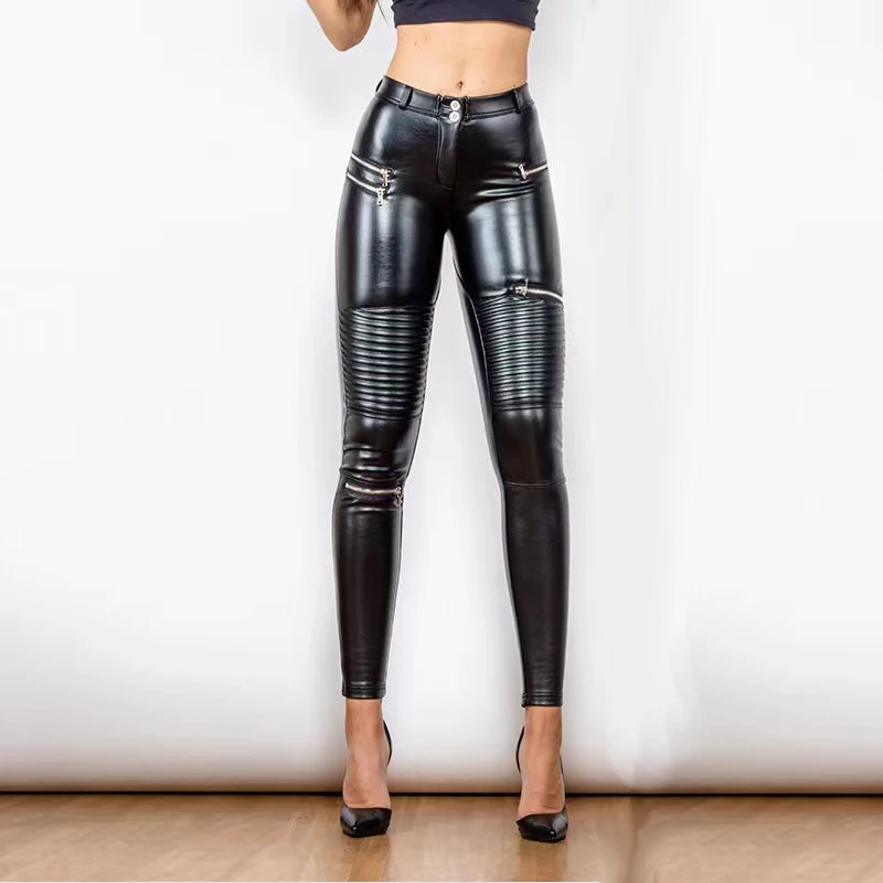 Women Faux Leather Grunge Motor Biker Pants Zipper Sexy Bodycon England Punk Style Pants Street Wear Nightclub Trousers Custom