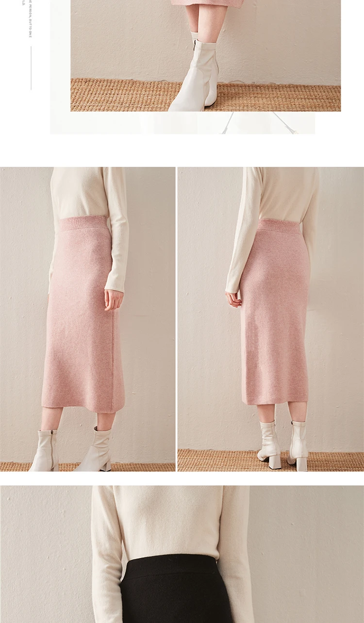 100% Pure Wool Skirt New Women's Autumn and Winter Mid-Length High-Waisted Thin Cashmere Skirt Knitted All-Match Hip Skirt