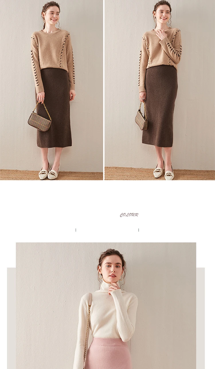 100% Pure Wool Skirt New Women's Autumn and Winter Mid-Length High-Waisted Thin Cashmere Skirt Knitted All-Match Hip Skirt
