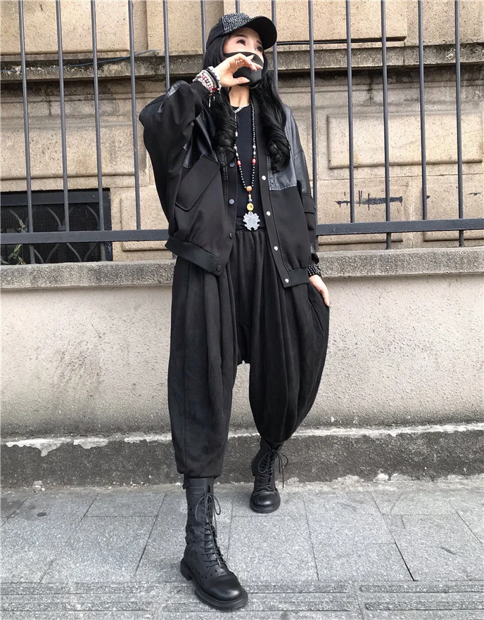 Amax luluE 2024 Spring Women Fashion Loose Vintage Faux Leather Cotton Jackets Ladies Luxury Punk Pu Coats Black Biker Outerwear
