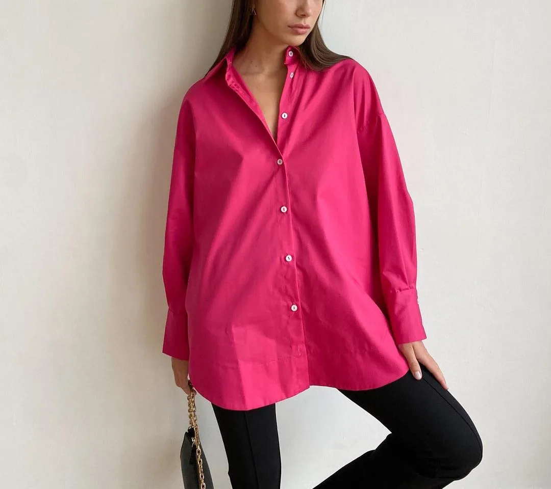 Women's Shirt Beautiful Cotton Oversized Candy Colors Shirts & Blouses Long SleevesSolid Green Blouses for Women Fashion 2026