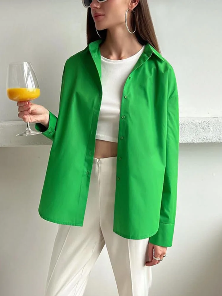 Women's Shirt Beautiful Cotton Oversized Candy Colors Shirts & Blouses Long SleevesSolid Green Blouses for Women Fashion 2026