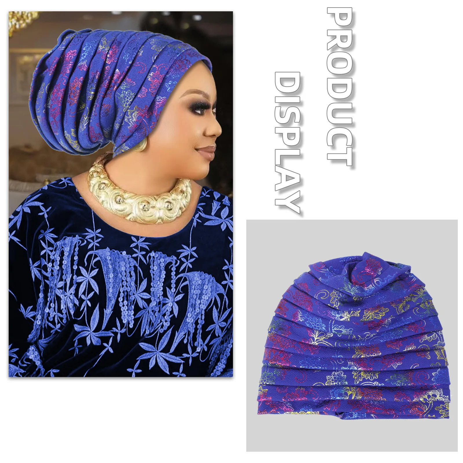 Glitter Full Body Pleated Turban Cap for Women 2025 Lady Head Wraps Muslim Headscarf Hat Turbante Mujer African Headpiece
