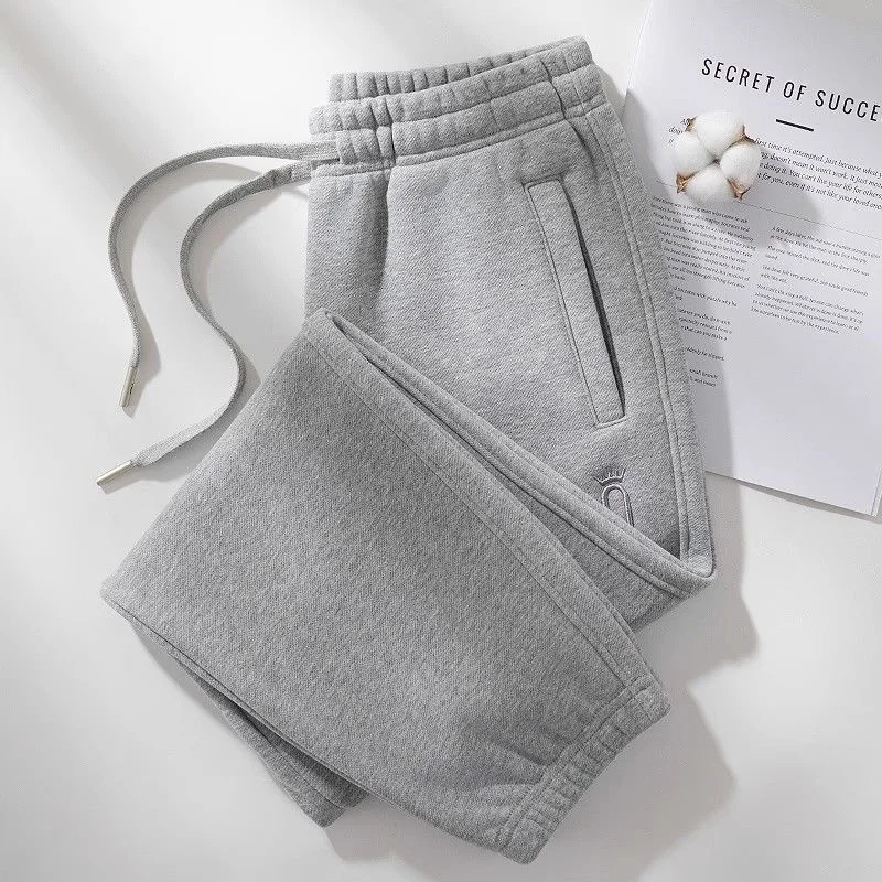 Casual Sweatpants Women's Fleece Thicken Straight Trousers Elastic Waist Streetwear Ladies Cotton Sport Pants Autumn Winter 2024