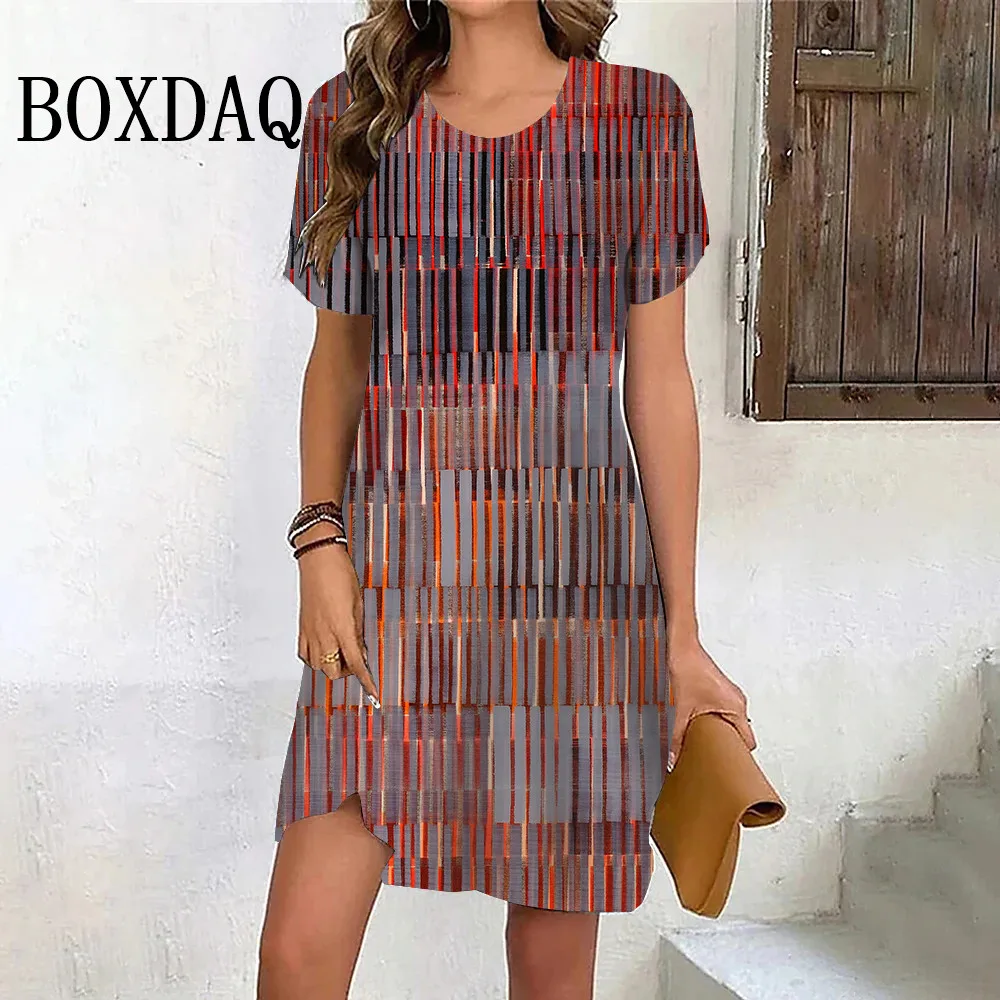 Vintage Women‘S Dress 3D Print Fashion Woman Clothing New Casual Loose Dress Summer Plus Size Female Elegant Short Sleeve Dress