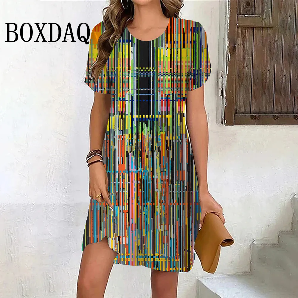 Vintage Women‘S Dress 3D Print Fashion Woman Clothing New Casual Loose Dress Summer Plus Size Female Elegant Short Sleeve Dress