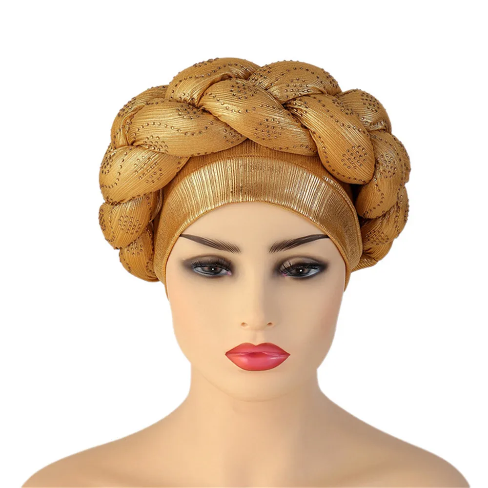 Shiny Diamonds Braid Turban Cap for Women Ready to Wear African Headtie Female Head Wraps Bonnet Turbante Mujer Muslim Hat