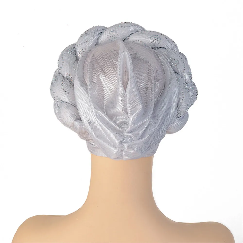 Shiny Diamonds Braid Turban Cap for Women Ready to Wear African Headtie Female Head Wraps Bonnet Turbante Mujer Muslim Hat