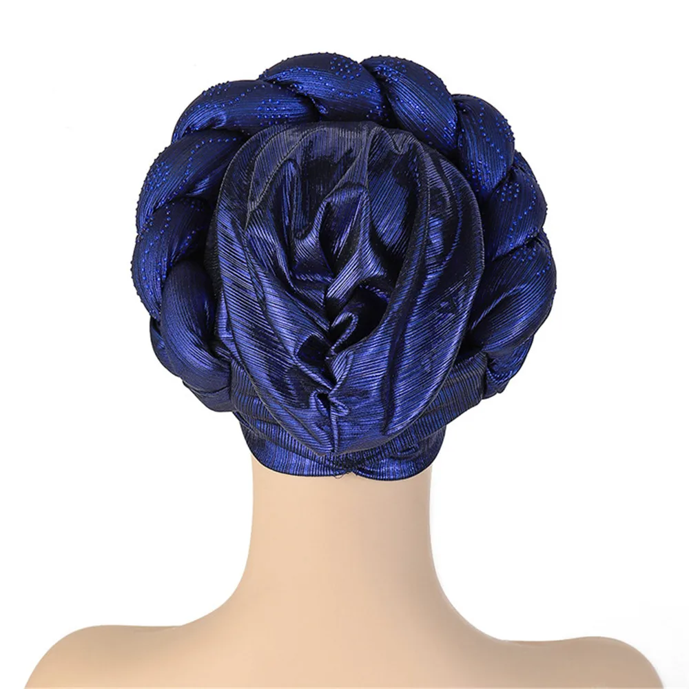 Shiny Diamonds Braid Turban Cap for Women Ready to Wear African Headtie Female Head Wraps Bonnet Turbante Mujer Muslim Hat