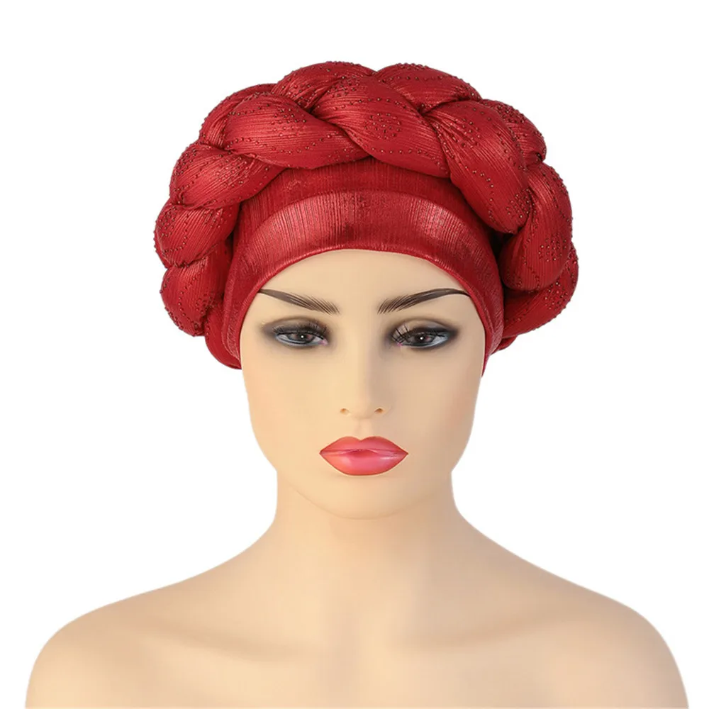 Shiny Diamonds Braid Turban Cap for Women Ready to Wear African Headtie Female Head Wraps Bonnet Turbante Mujer Muslim Hat