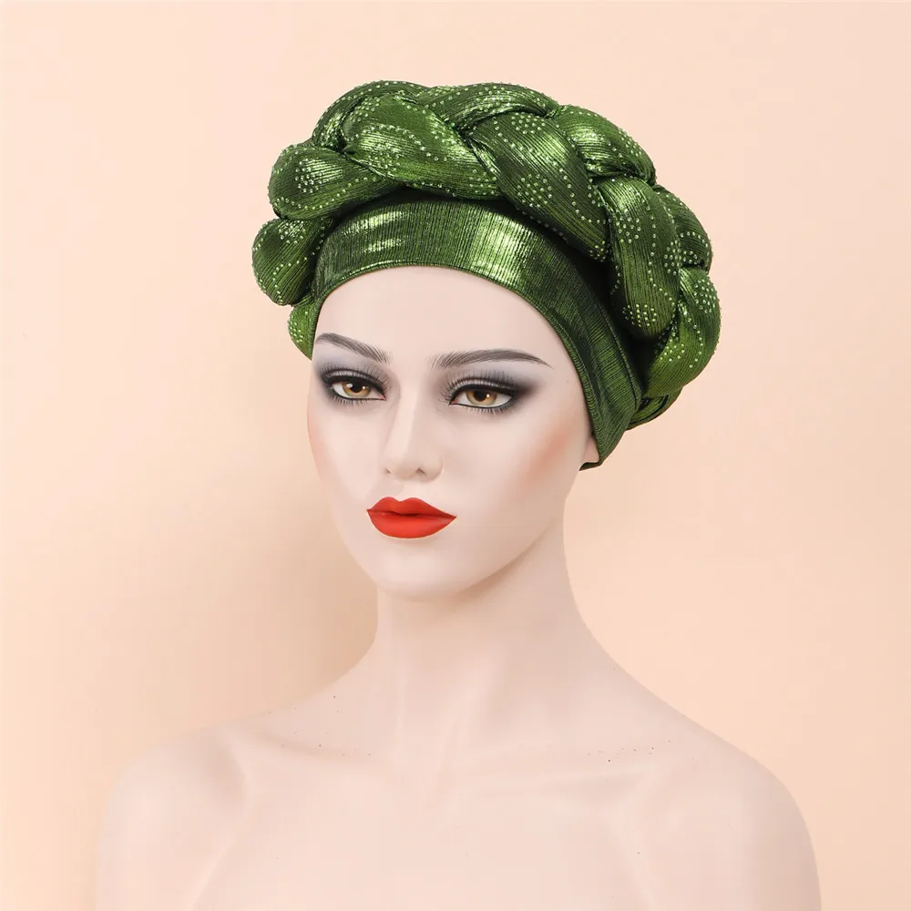 Shiny Diamonds Braid Turban Cap for Women Ready to Wear African Headtie Female Head Wraps Bonnet Turbante Mujer Muslim Hat