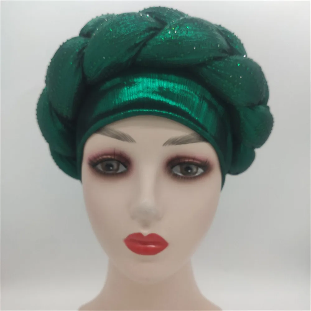 Shiny Diamonds Braid Turban Cap for Women Ready to Wear African Headtie Female Head Wraps Bonnet Turbante Mujer Muslim Hat