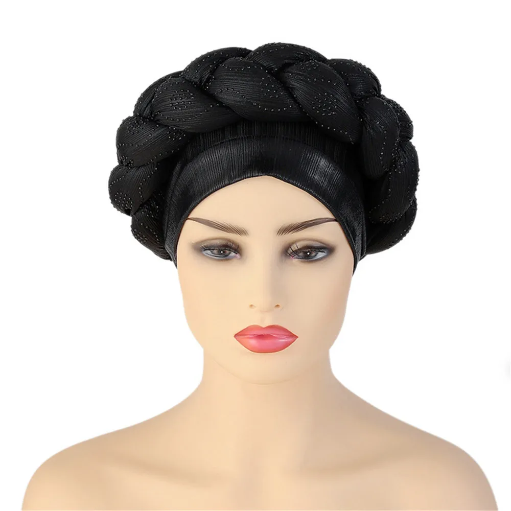 Shiny Diamonds Braid Turban Cap for Women Ready to Wear African Headtie Female Head Wraps Bonnet Turbante Mujer Muslim Hat