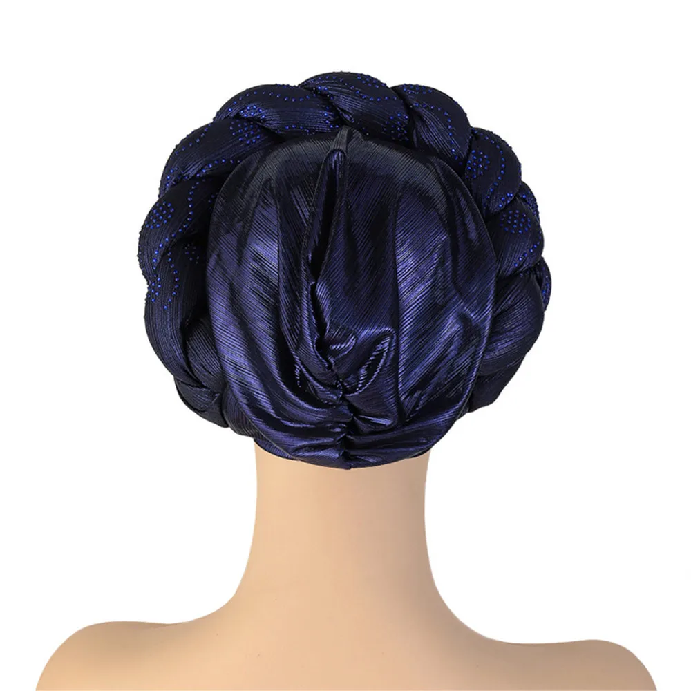 Shiny Diamonds Braid Turban Cap for Women Ready to Wear African Headtie Female Head Wraps Bonnet Turbante Mujer Muslim Hat