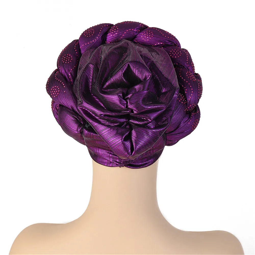 Shiny Diamonds Braid Turban Cap for Women Ready to Wear African Headtie Female Head Wraps Bonnet Turbante Mujer Muslim Hat