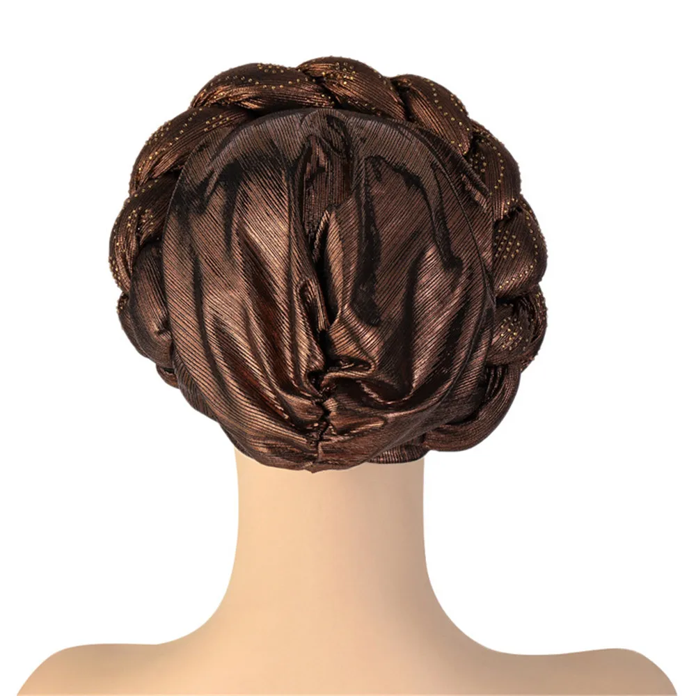 Shiny Diamonds Braid Turban Cap for Women Ready to Wear African Headtie Female Head Wraps Bonnet Turbante Mujer Muslim Hat