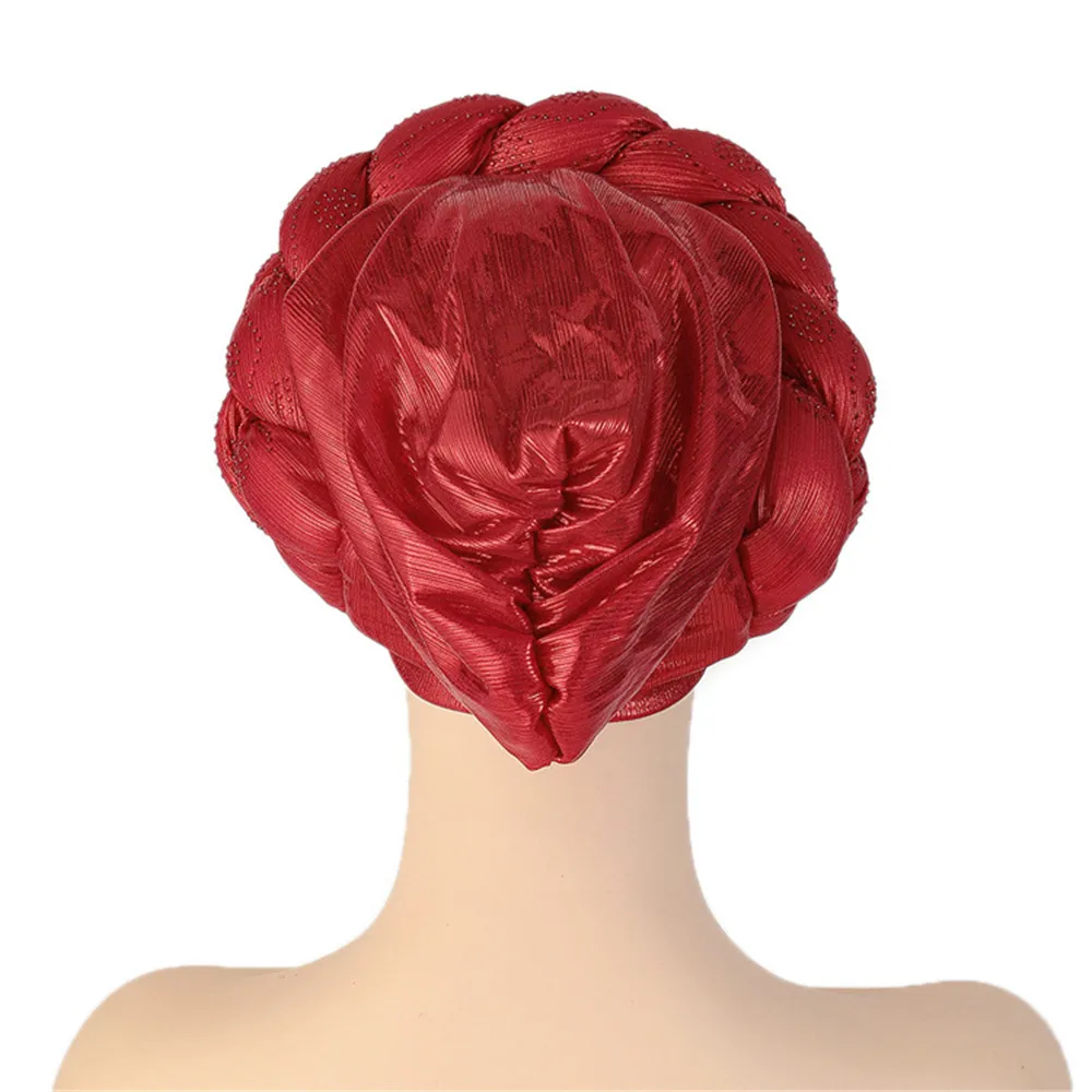 Shiny Diamonds Braid Turban Cap for Women Ready to Wear African Headtie Female Head Wraps Bonnet Turbante Mujer Muslim Hat