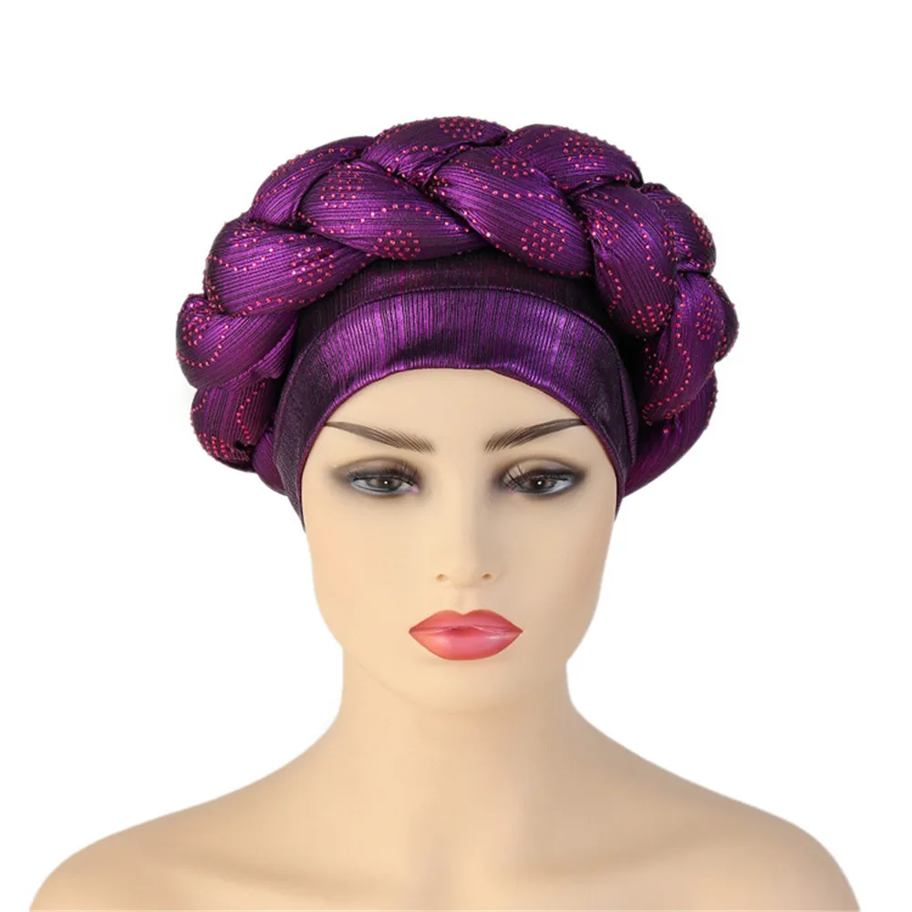 Shiny Diamonds Braid Turban Cap for Women Ready to Wear African Headtie Female Head Wraps Bonnet Turbante Mujer Muslim Hat