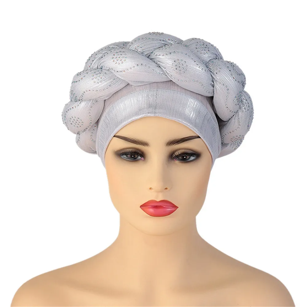 Shiny Diamonds Braid Turban Cap for Women Ready to Wear African Headtie Female Head Wraps Bonnet Turbante Mujer Muslim Hat