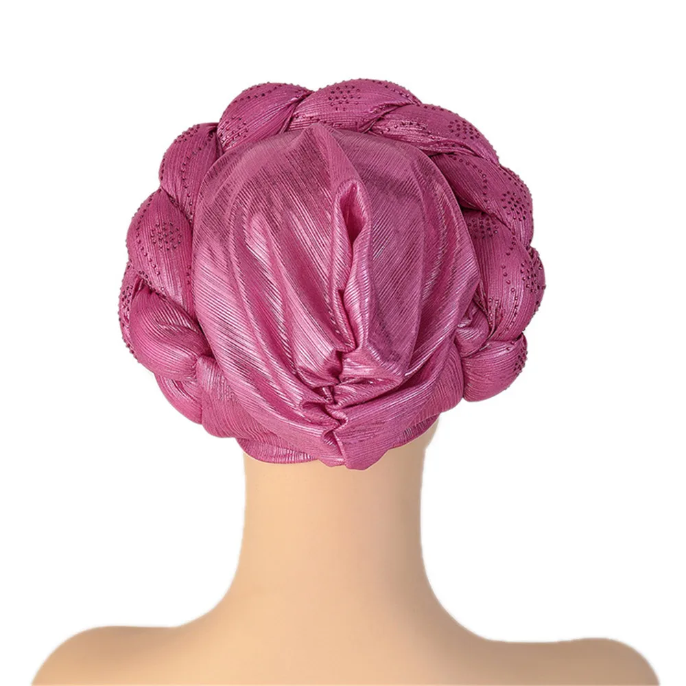 Shiny Diamonds Braid Turban Cap for Women Ready to Wear African Headtie Female Head Wraps Bonnet Turbante Mujer Muslim Hat