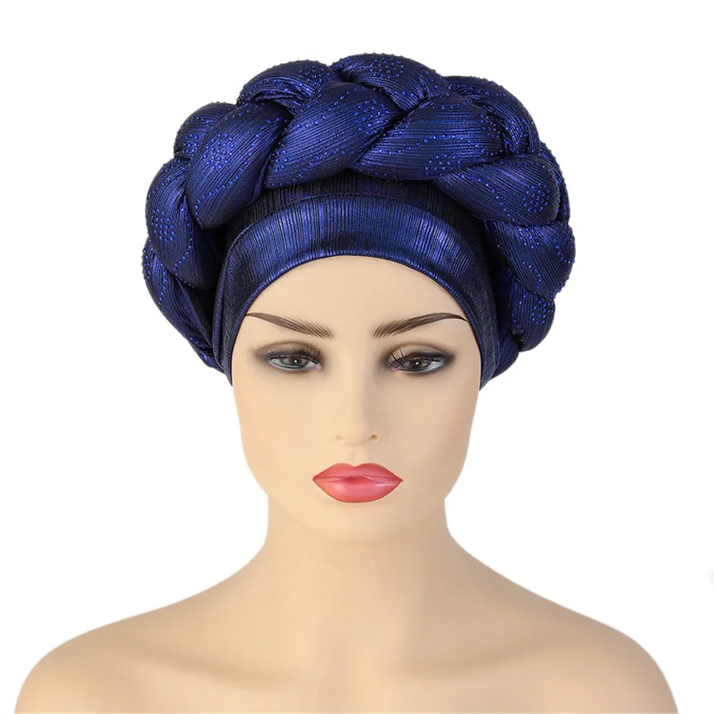 Shiny Diamonds Braid Turban Cap for Women Ready to Wear African Headtie Female Head Wraps Bonnet Turbante Mujer Muslim Hat