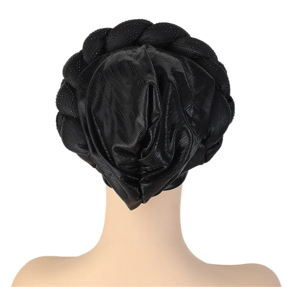 Shiny Diamonds Braid Turban Cap for Women Ready to Wear African Headtie Female Head Wraps Bonnet Turbante Mujer Muslim Hat