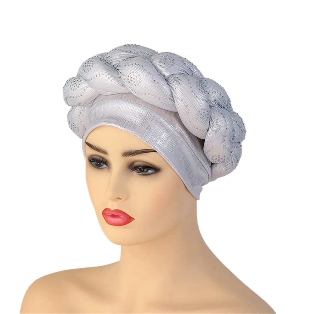 Shiny Diamonds Braid Turban Cap for Women Ready to Wear African Headtie Female Head Wraps Bonnet Turbante Mujer Muslim Hat
