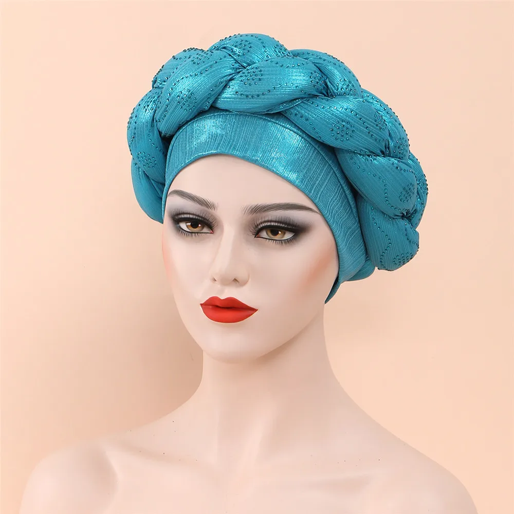 Shiny Diamonds Braid Turban Cap for Women Ready to Wear African Headtie Female Head Wraps Bonnet Turbante Mujer Muslim Hat