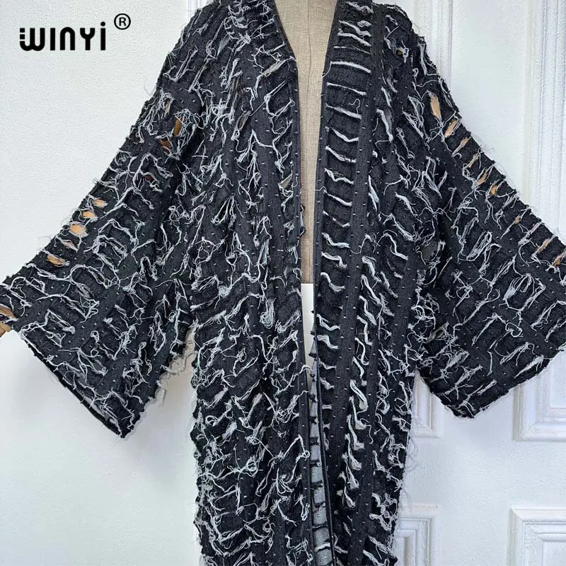 WINYI New Faashion Coat for Women New 2023 Loose Overcoat Autumn Hollow Denim Long Down Coat Swimsuit Cover Up Winter Kimono