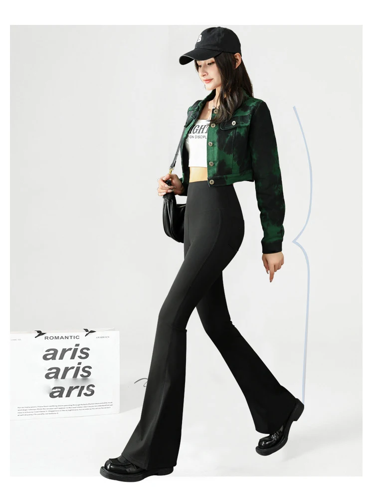 BIVIGAOS Fashion Back Pocket Shark Flared Pants Women Tight-Fit Sexy Slim High Waist Pants Push Up Sport Fitness Flare Leggings